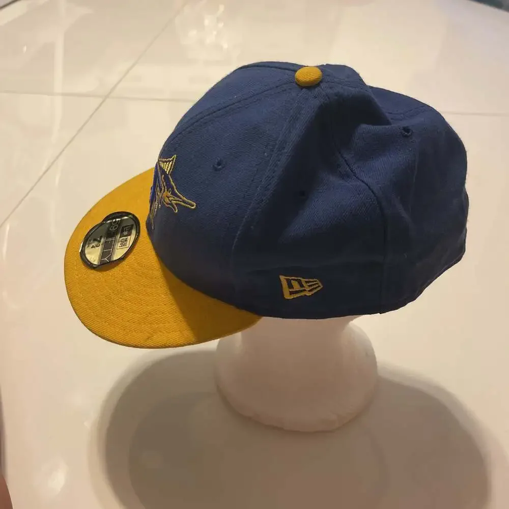 New Era Miami Marlins Fitted Cap Blue Gold Size 7 3/4 MLB Baseball Hat